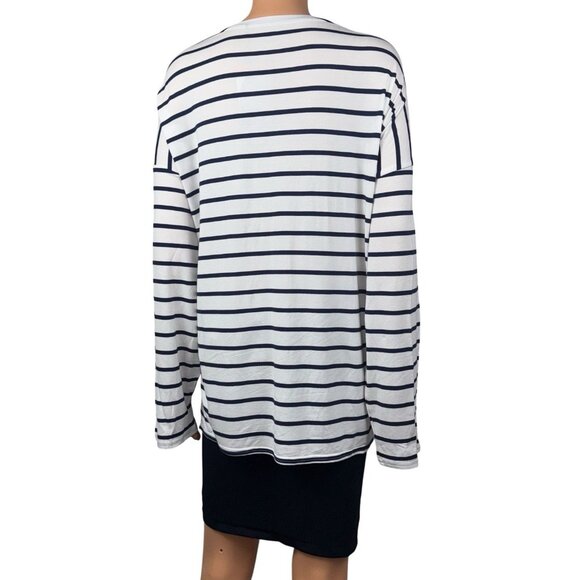 GAP Womens Soft Slub Scoop Neck Long Sleeve T-Shirt (White/Navy Blue, XX-Large) - Picture 4 of 4